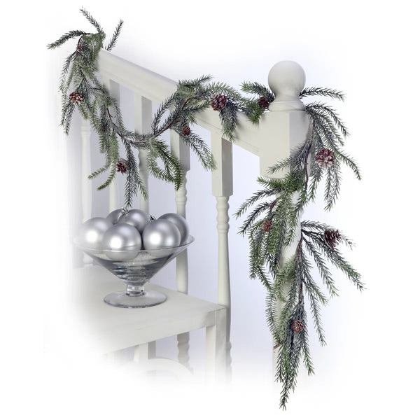 Japandi Frosted Pine Cone Garland, 5'