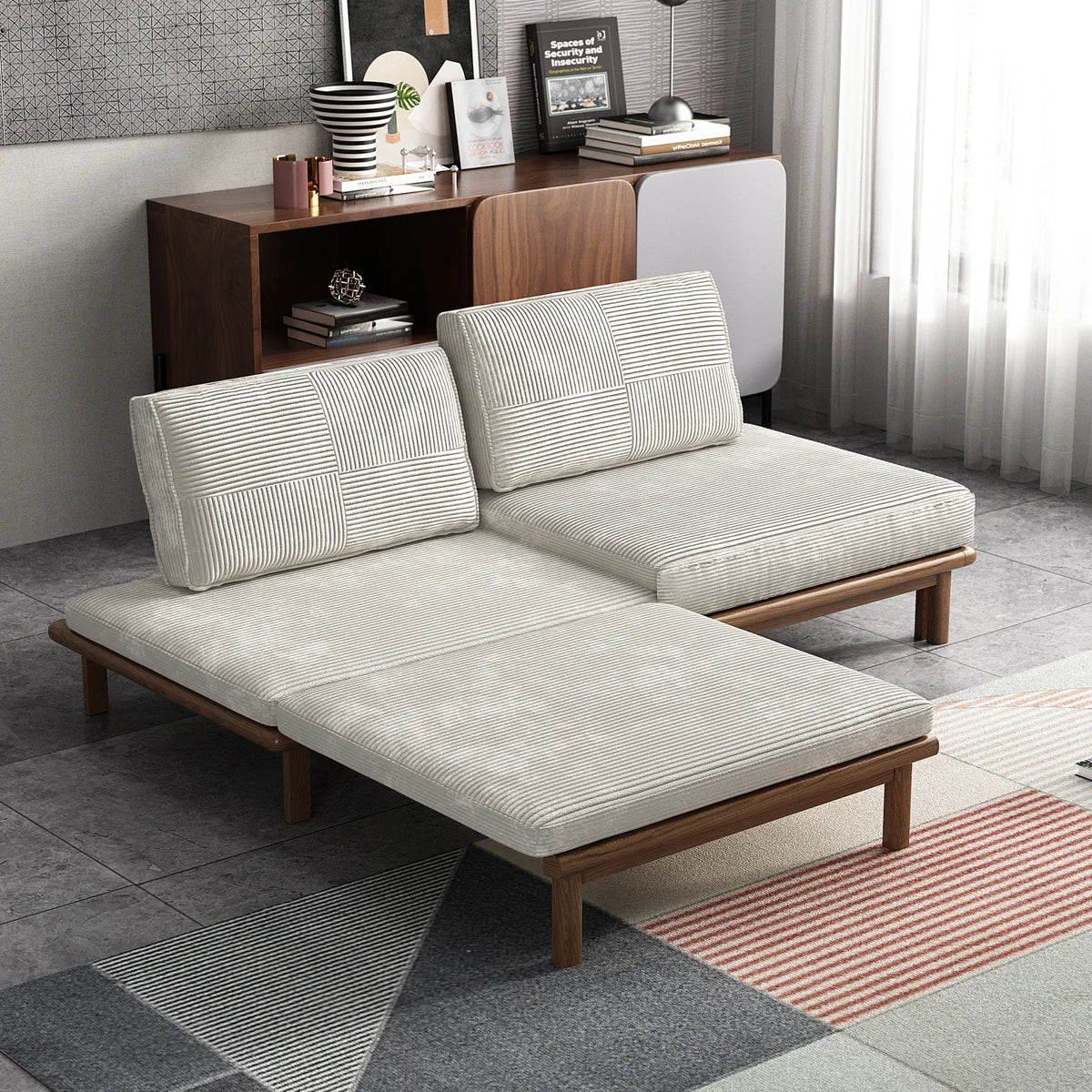 Gagik sleeper sofa with the base pulled out as a chaise