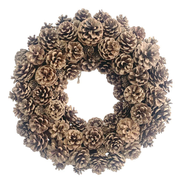 Japandi Handmade Natural Pine Cone Wreath, 18"