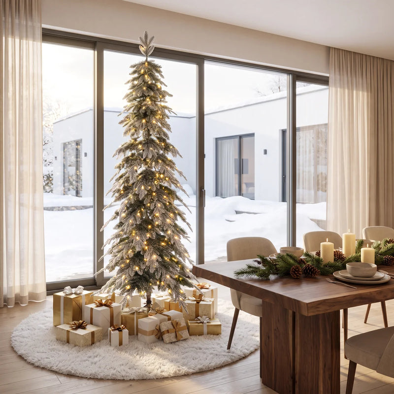 Japandi Frosted Pre-Lit Spruce Christmas Tree, 7.5 ft - Hersi