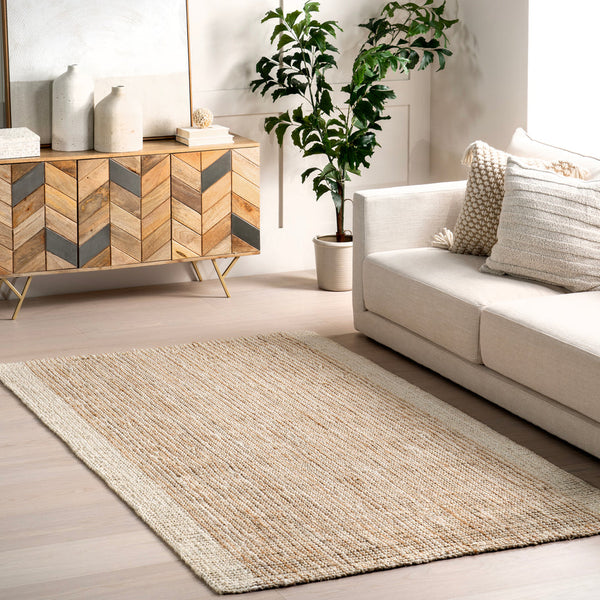 Japandi Ivory Jute Bordered Rug