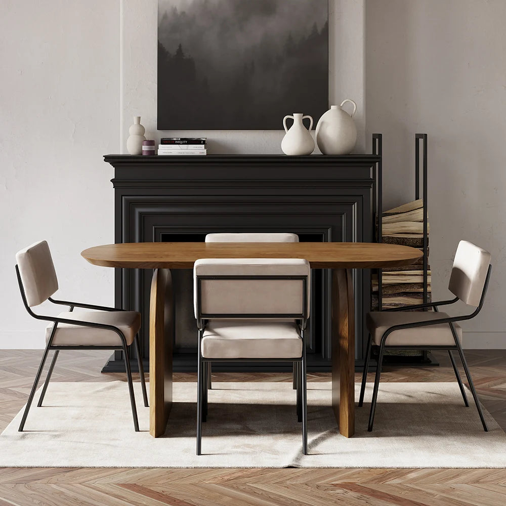 Japandi Oval Wood Table for 4