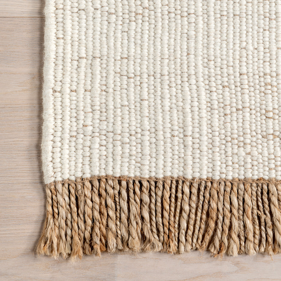 Japandi Rust Striped Fringed Rug