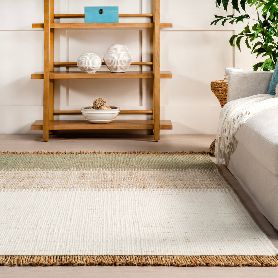 Japandi Rust Striped Fringed Rug