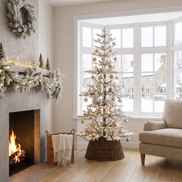 Japandi Frosted Pre-Lit Pine Christmas Tree, 7 ft - Johvan