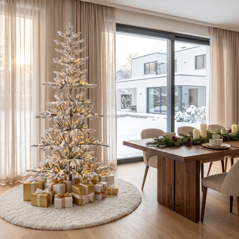 Japandi Frosted Pre-Lit Pine Christmas Tree, 7 ft - Johvan