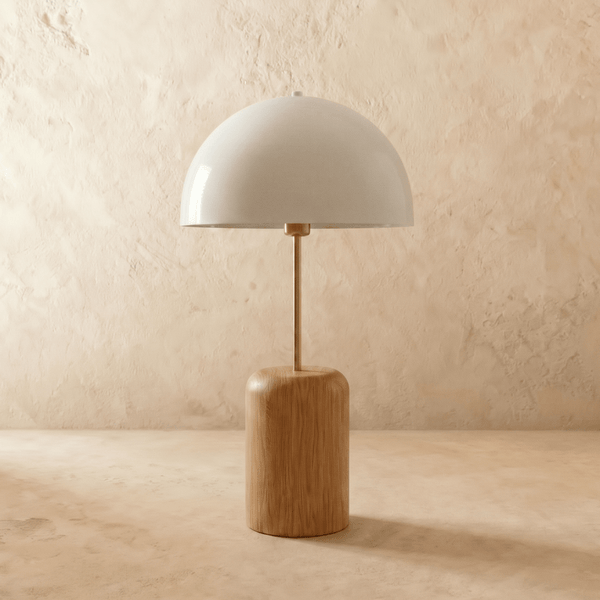 Japandi Wood Base Table Lamp with Dome Shade - Kroki