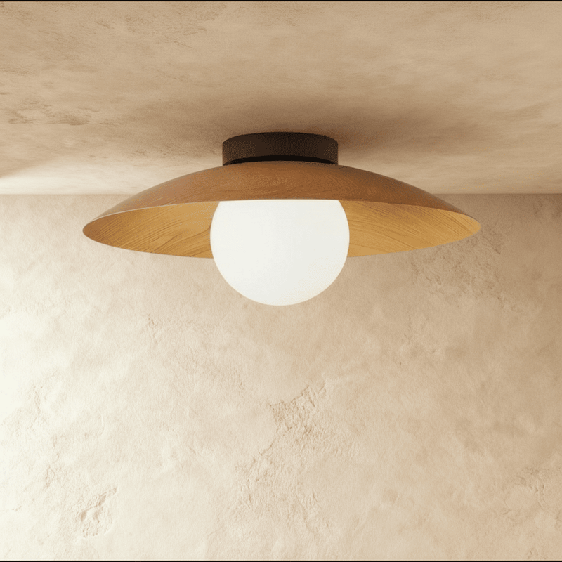 Japandi Wood & Frosted Glass Ceiling Light - Nawa