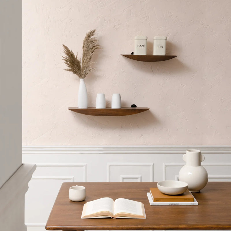 Japandi Curved Walnut Floating Shelves, Set of 2 - Oiva