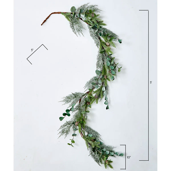 Japandi Pine & Eucalyptus Christmas Garland, 5'