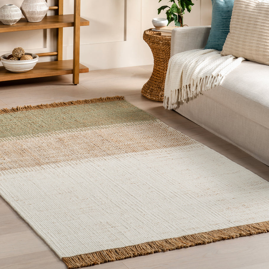 Japandi Rust Striped Fringed Rug