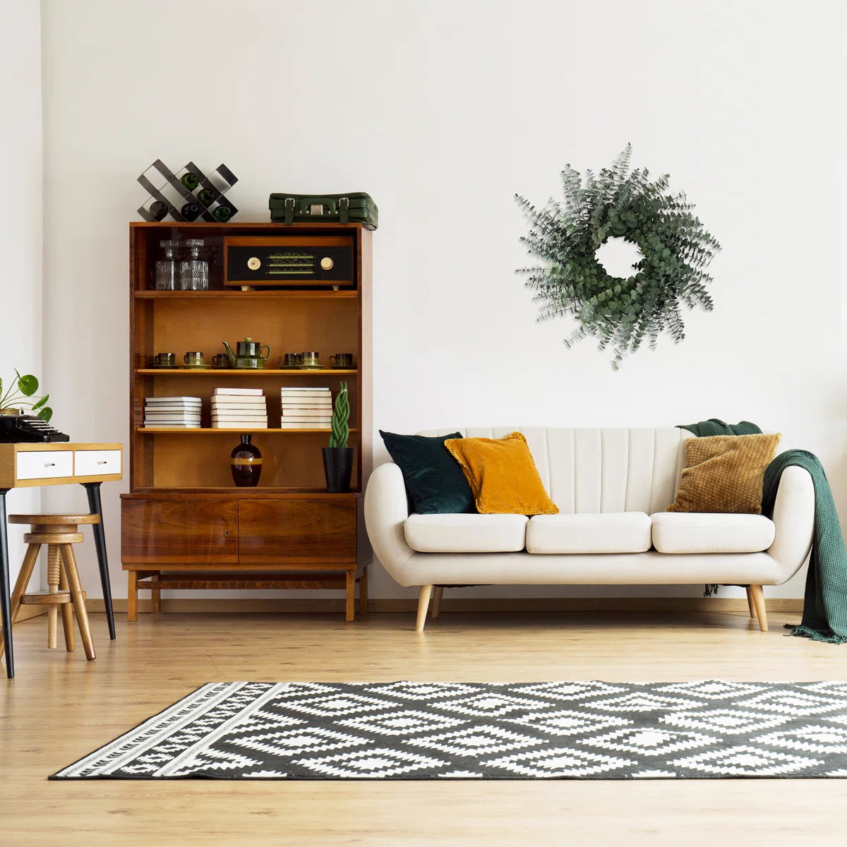 Eucalyptus wreath in a living room