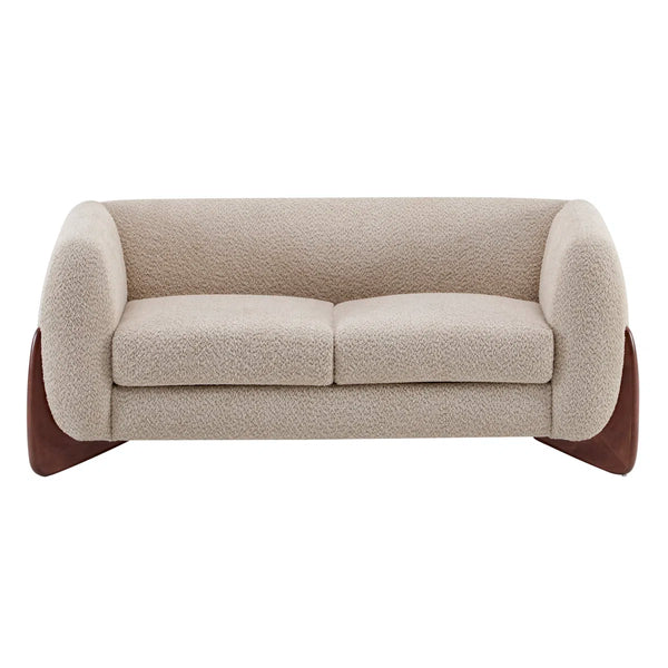 Japandi Boucle Loveseat with Walnut Legs - Rhudine
