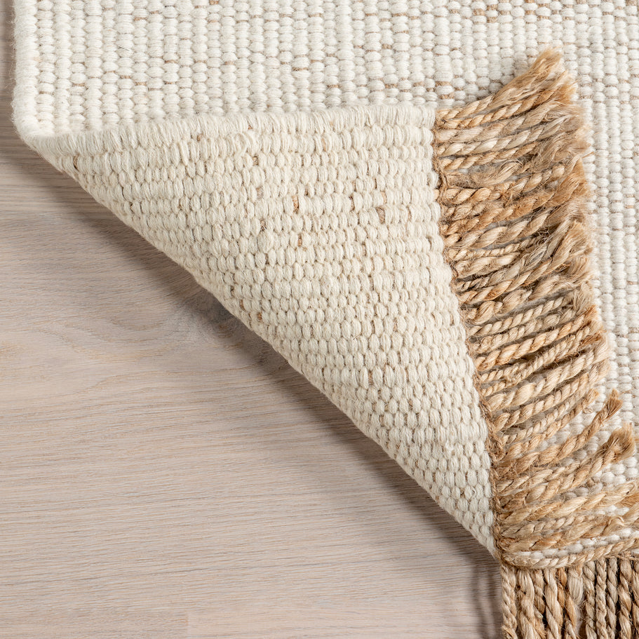 Japandi Rust Striped Fringed Rug