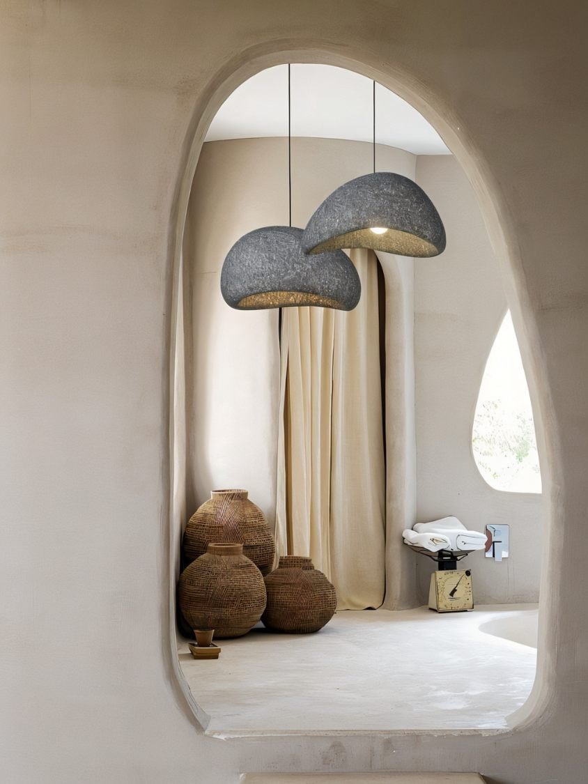 Japandi Textured Beige Pendant Light – Shibui Sand
