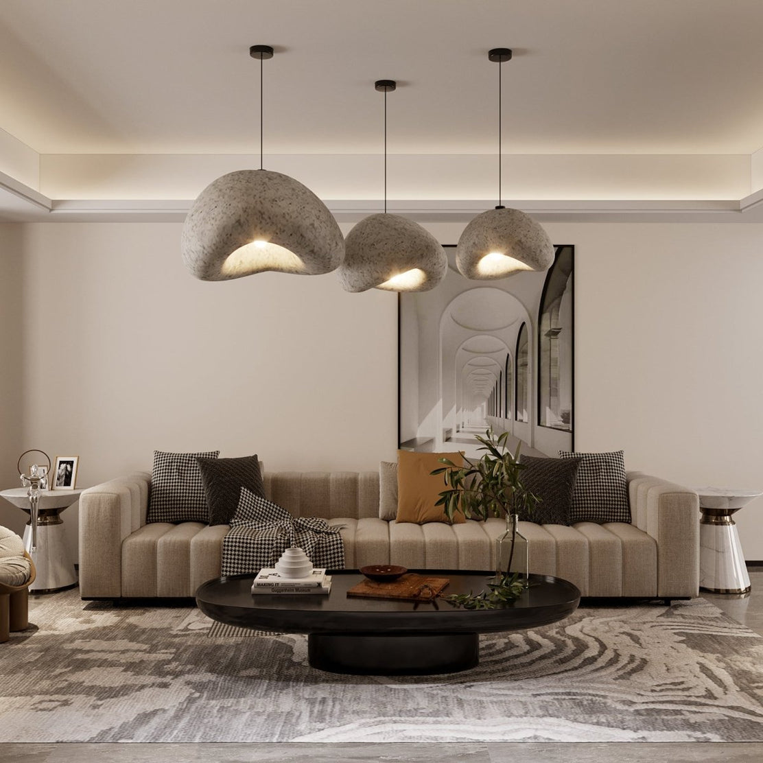 Japandi Textured Beige Pendant Light – Shibui Sand
