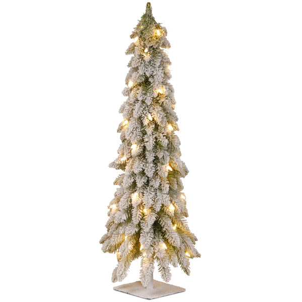 Japandi Snowy Tabletop Christmas Tree with Lights, 3 ft