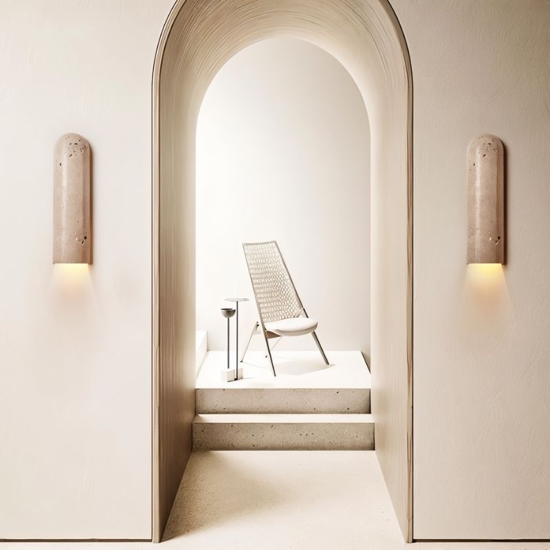 Japandi Cylindrical Travertine Wall Lamp – Solon