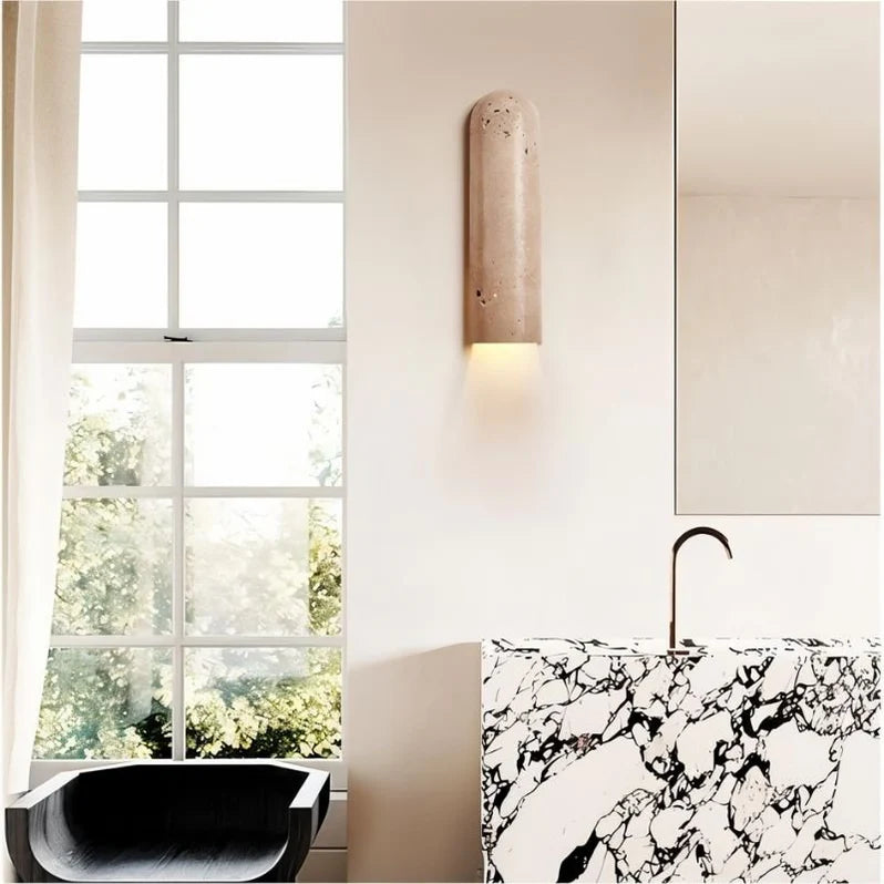 Japandi Cylindrical Travertine Wall Lamp – Solon
