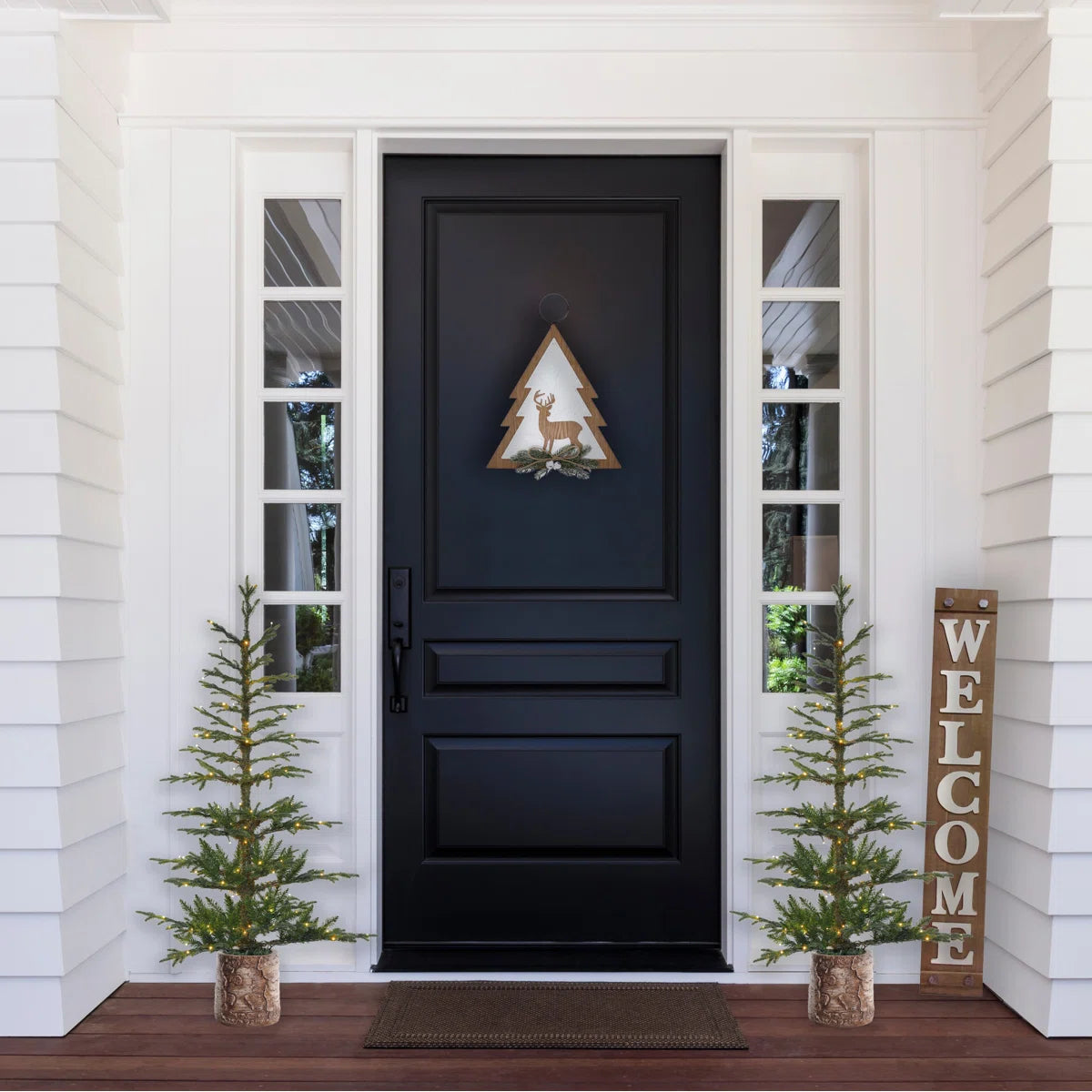Potted fir tree at an entrance