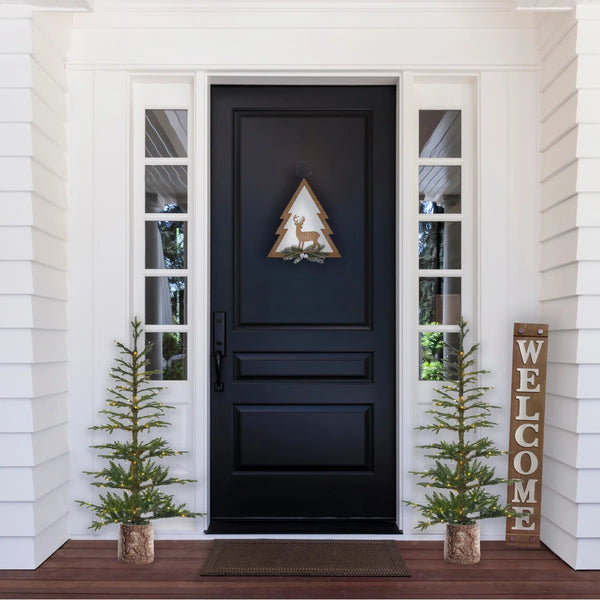Japandi Sparse Fir Potted Christmas Tree with Lights, 5 ft