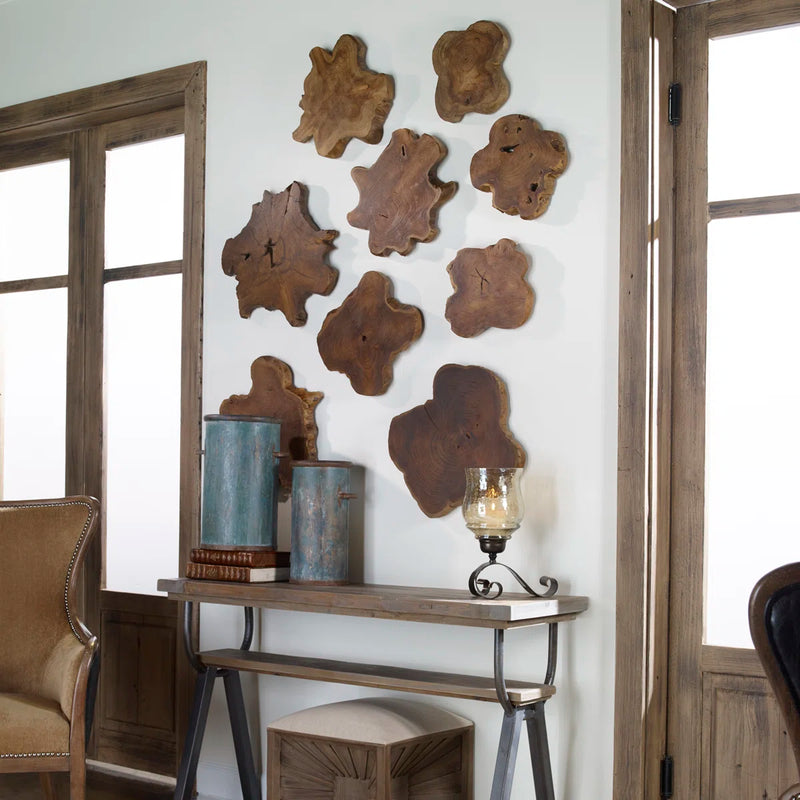 Japandi Teak Wood Slice Wall Decor, Set of 3