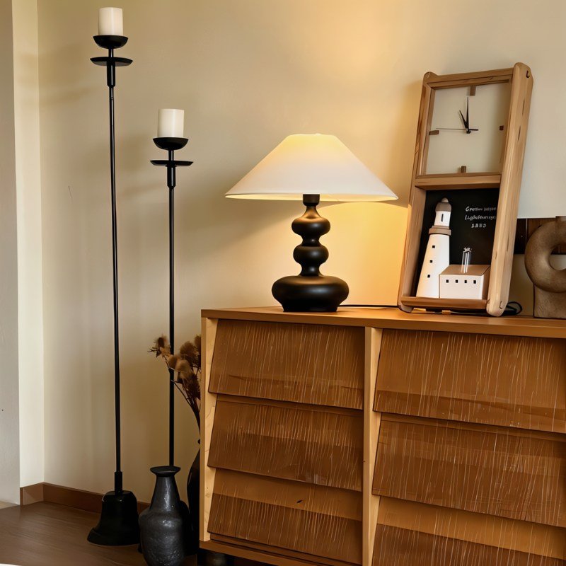 Japandi Solid Wood & Fabric Table Lamp - Thelam – view 4