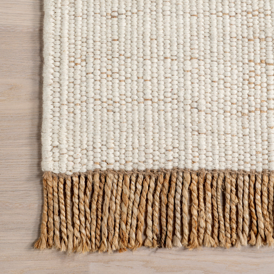 Japandi Rust Striped Fringed Rug