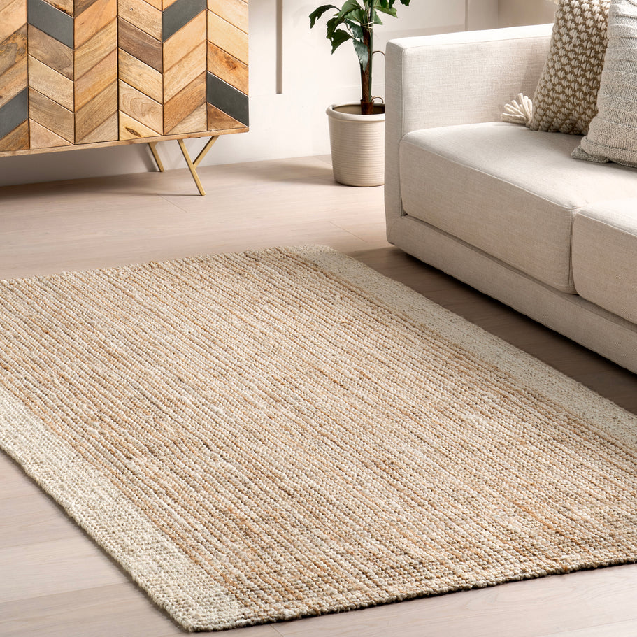 Japandi Ivory Jute Bordered Rug