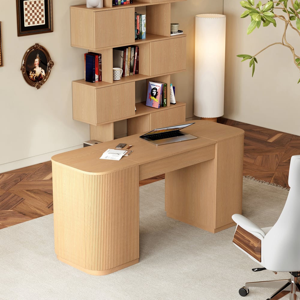 Japandi natural sliding door bookshelf