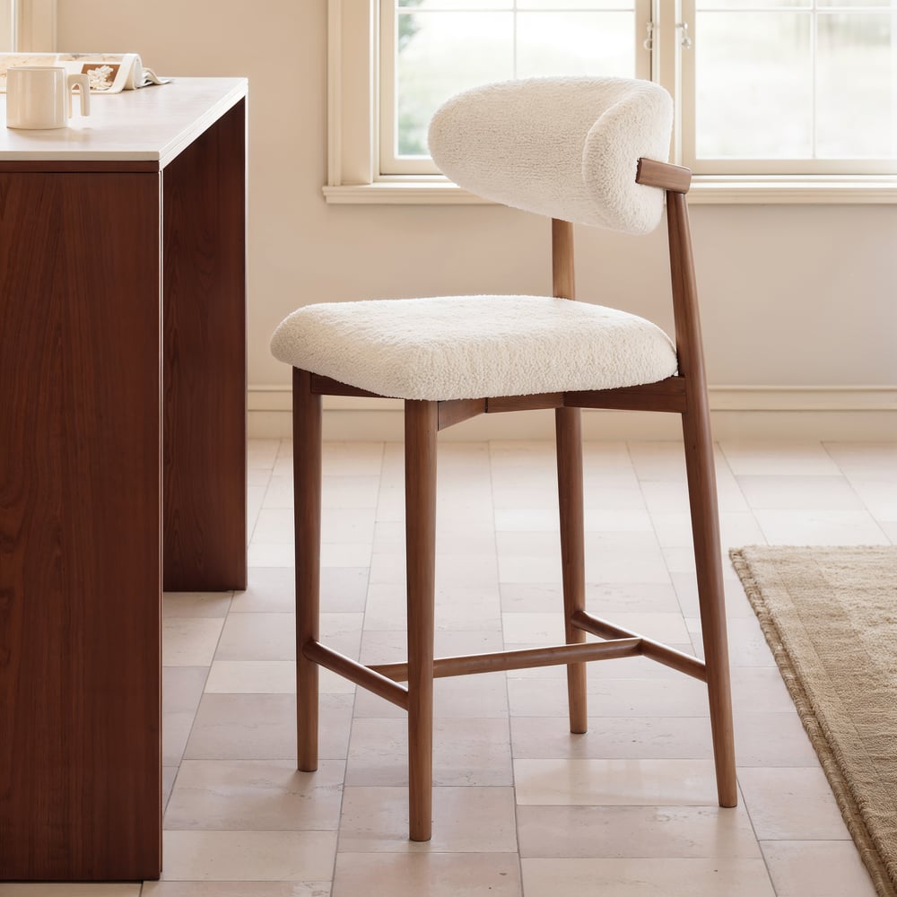 Japandi Walnut & Boucle Counter Stool