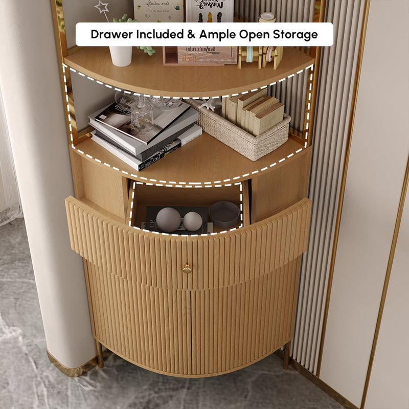 Japandi Natural Bookshelf with Drawer and Cabinet