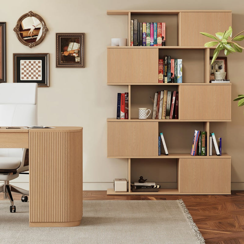 Japandi Natural Sliding Door Bookshelf