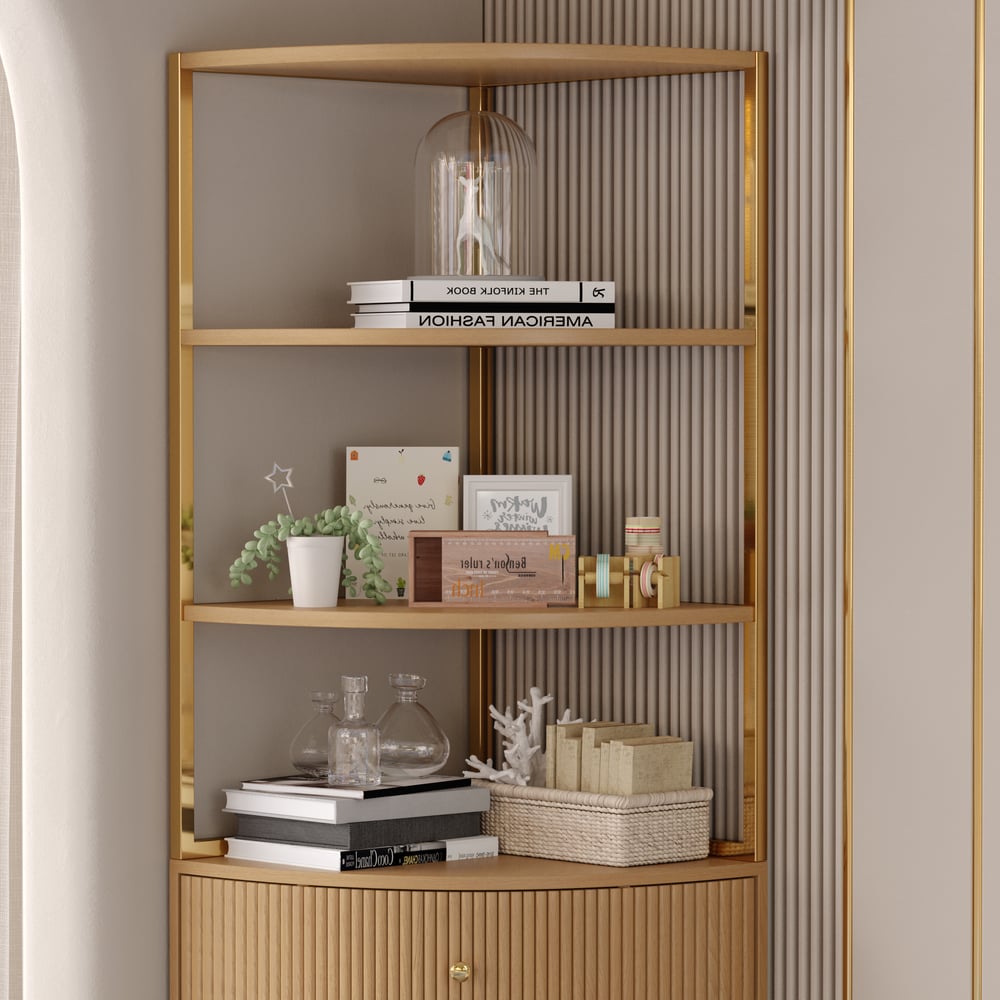 Japandi natural bookshelf with drawer and cabinet