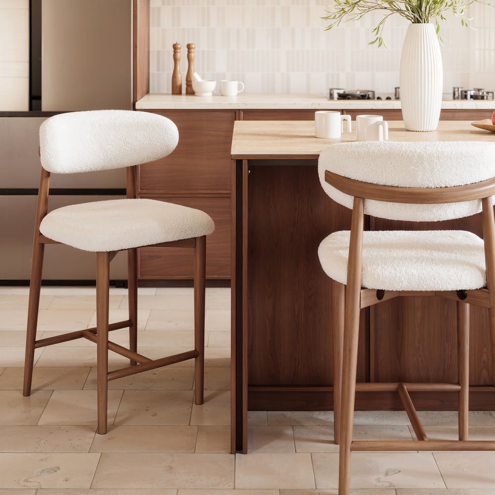 Japandi Walnut & Boucle Counter Stool – view 2