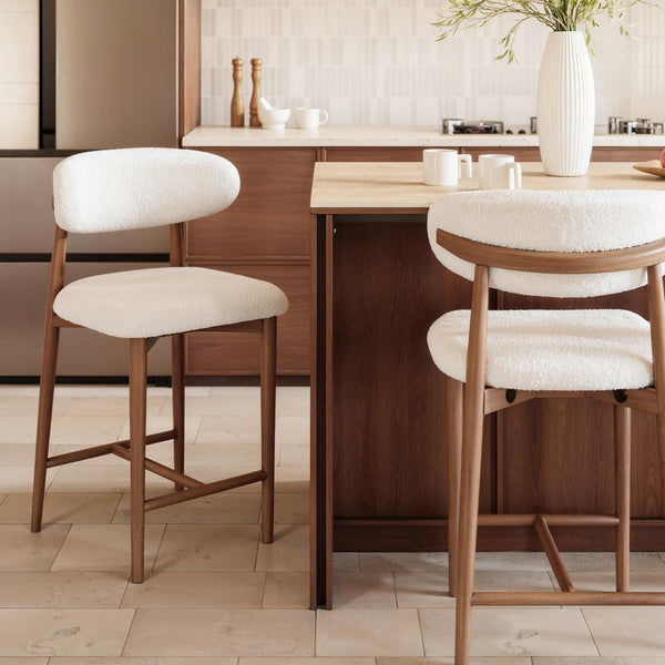 Japandi Walnut & Boucle Counter Stool