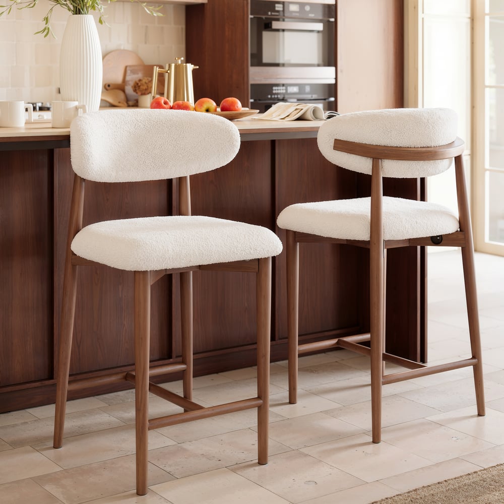 Japandi Walnut & Boucle Counter Stool – view 3