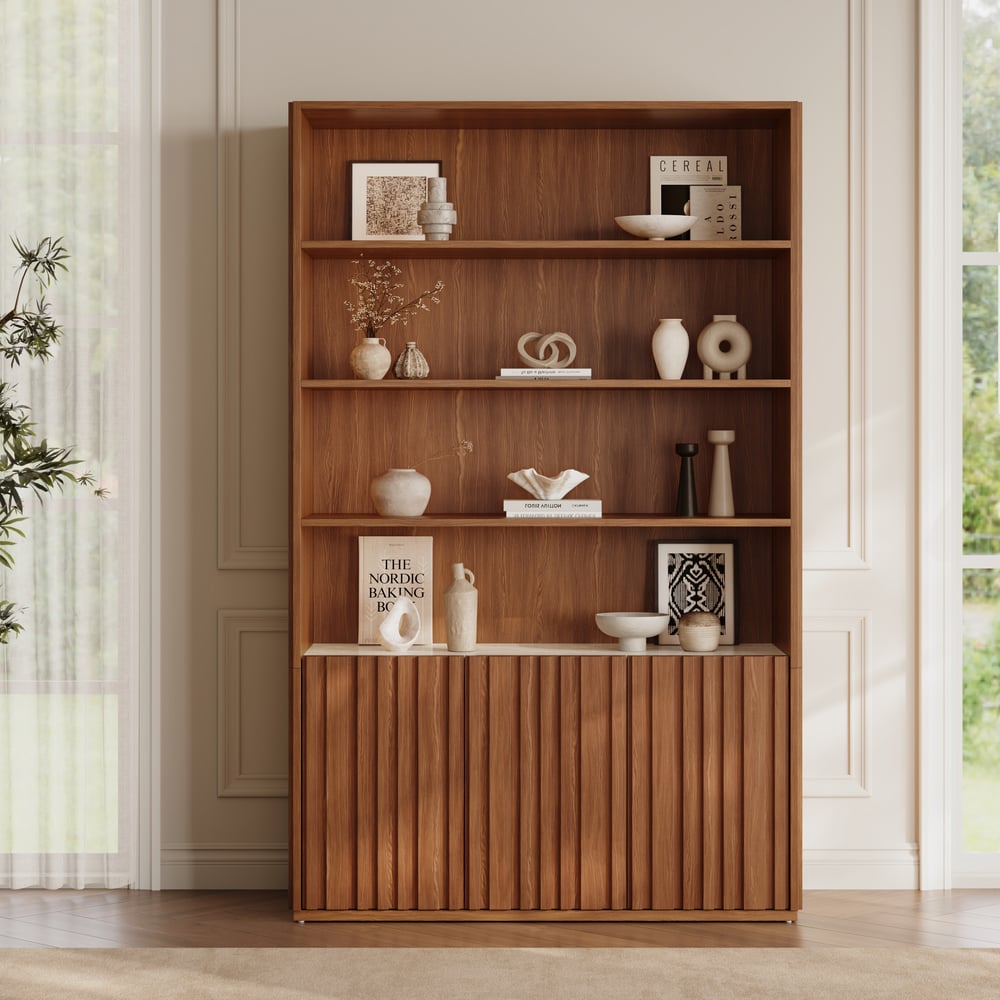 Japandi Aura fluted ash wood bookcase