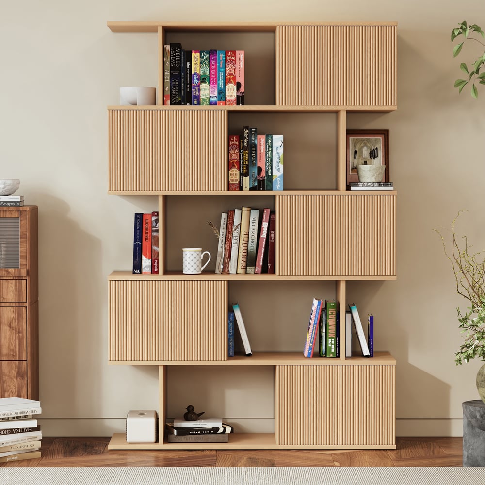 Japandi natural sliding door bookshelf