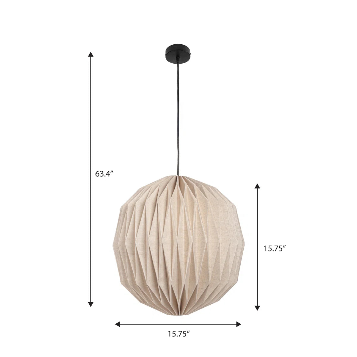 Vaughn pendant dimensions: 15.75 inch shade, 63.4 inch total height