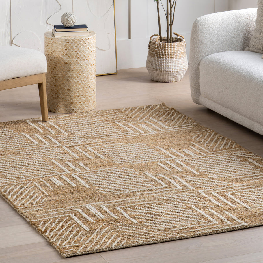 Japandi Geometric Jute Rug