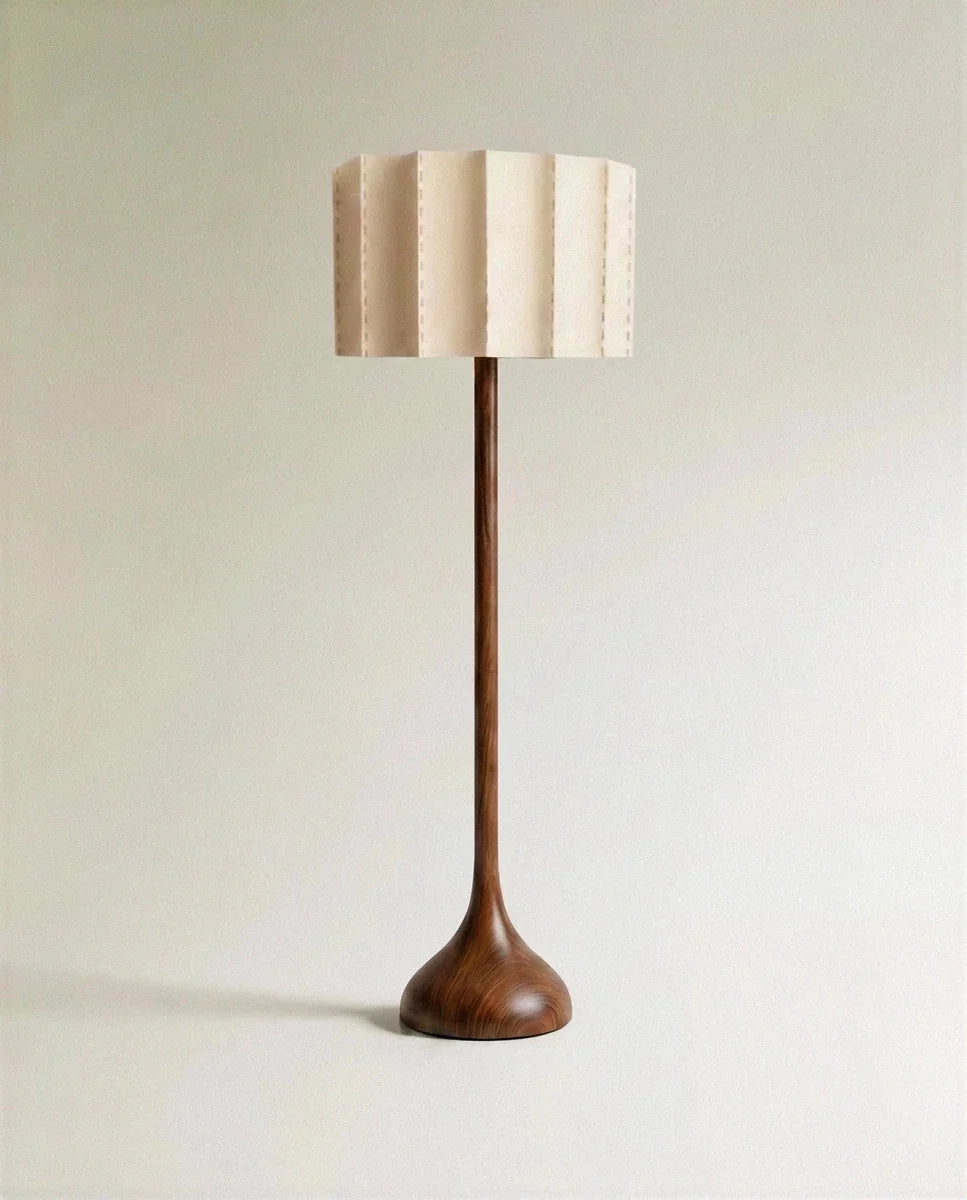 Japandi Wood Floor Lamp with Pleated Shade - Zasta – view 2