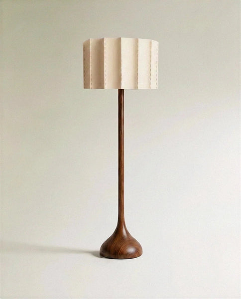 Japandi Wood Floor Lamp with Pleated Shade - Zasta