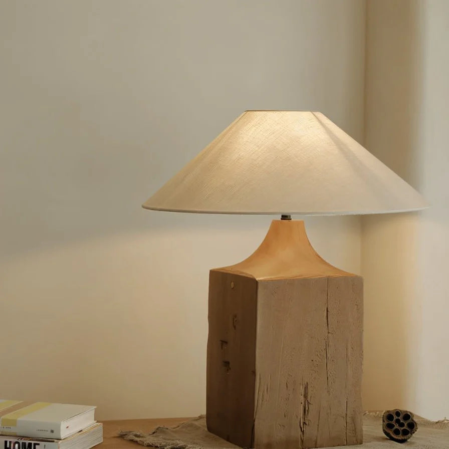 Japandi Carved Wooden Table Lamp – Zeran