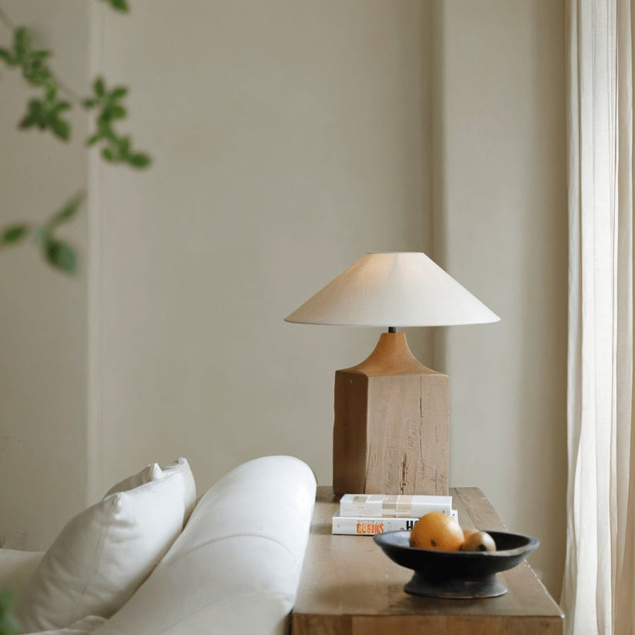 Japandi Carved Wooden Table Lamp – Zeran