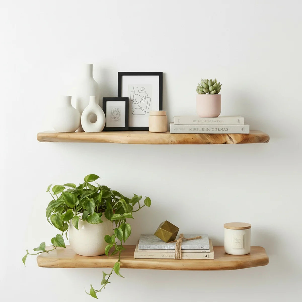 Zuzia shelves styled with plants and frames